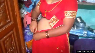 Desi Bhabi Changing Her Red Shari.