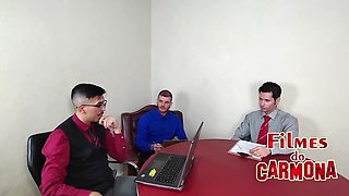 company celebrates the year's profits with an orgy among employees