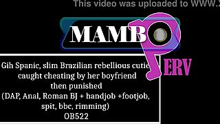 Gih Spanic, slim Brazilian rebellious beauty, caught cheating by her boyfriend then punished (DAP, Anal, Pissing, Roman BJ handjob footjob, spit, bbc, rimming) OB522