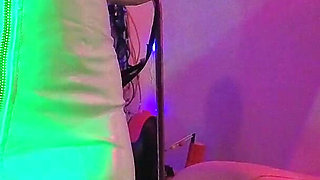 Dominatrix Eva Latex Solo Facesitting Femdom Panties Big Ass MILF BDSM Fetish Hot Heels Gonzo White Pvc Dress