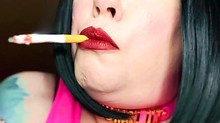 Pink PVC & A New Collar! BBW Tina Snua Smokes A Winston Cork 10 Cigarette - Smoking Smoker Shiny