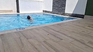 Sexy Busty Tattooed Latina Babe Lets a Guy Fuck Her Hard By the Pool To Reward Him For Saving Her