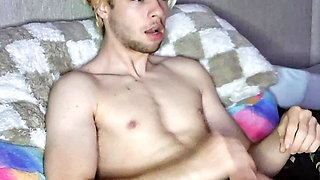 Filming my boyfriend stroking his big dick to porn