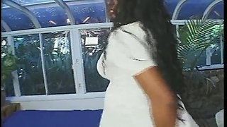 Two Guys Share Pussy and Mouth of a Pregnant Ebony