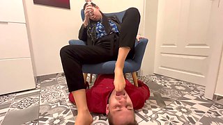 Dita dominates and punishes her foot slave
