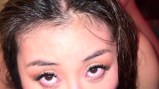 Pervy asian girl wants to try BBC sex and asks her black friend with a monster cock to pound the hell out of her pussy and creampie her