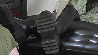 Mistress Cassy's Dirty Boots Are Cleaned by the Slave's Tongue