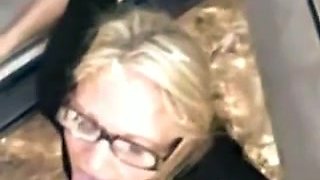 Sexy blonde whore gives head while we are on a trip