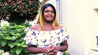 Chubby ebony teen nails her cunt on white pecker