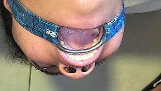 Throat Fuck with Open Mouth Gag and Spit Cum in Mouth
