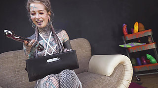 Anuskatzz grabs her cold, stainless steel toy and slides it deep into her tight ass
