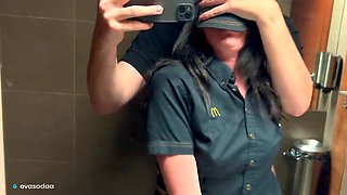 Risky public sex in the toilet. I fucked a McDonalds employee over a spilled fanta! -Eva Soda