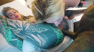 Anal Foursome Gets Intense with Deepthroat, Facefuck, and ATM POV, Ends with Big Cum Loads on Both Girls' Faces