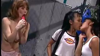 RAY VENESS LESBIAN GYM STRAAPON: Big Tits, Brunette  Threesome Porn