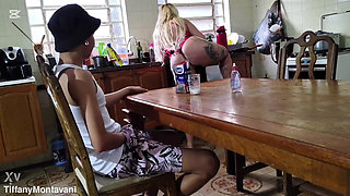 Stepmom in Her Kitchen Offered Milk to Her Trapped