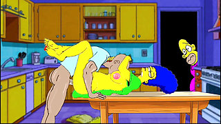 Married Housewife Gets Fucked On The Kitchen Table While Her Husband Stands Quietly Behind The Door And Watches