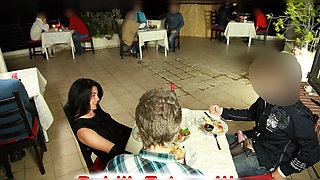 Public Restaurant Orgy! Alexandra Wett Sucks & Fucks Under Table - Cum in Mouth & Creampie