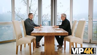 Couple invites a mature friend to their party