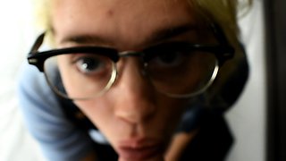 Real amateur blonde gives a hot POV blowjob on the train