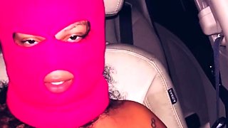 Oiled and masked slut freaky car masturbation
