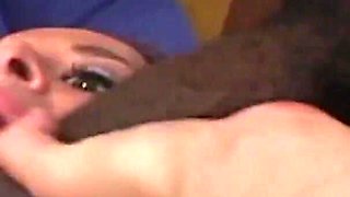 Sexy brunette gets taken home by two willing black cocks