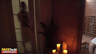 Fantastic cougar wifey with great breasts gets seduced in a sauna - fakehub