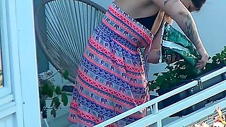 Spy BBW milf work at balcony and take off her clothes