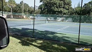 Alexis James gets her tight asshole pounded while playing tennis and swallows a big load