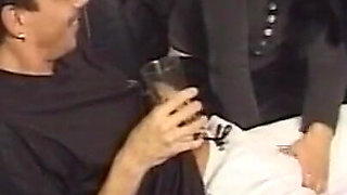 Beautiful MILF with Shaved Pussy Fucked and Cummed in Mouth by Two Huge Vintage Cocks