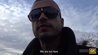 HUNT4K. Man covers redhead's tummy with sperm after sex for money