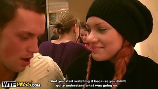 Redhead slut in public toilet fuck