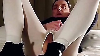 Slutty ass exposure and excitement in open white pantyhose