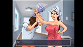Helping the neighborly cougar widow with her big assets