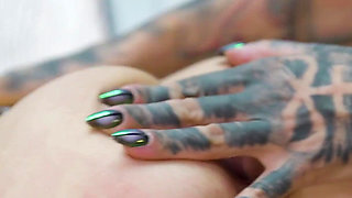 Tattooed Lesbian Fucks Her Tattoo Girl Friend with Strapon and Pussy Fisting