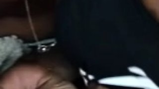 Black girl with mask blowjob in the car