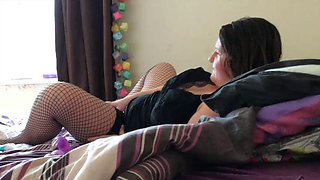 British beautiful big boobed babe  in fishnets enjoying an afternoon session and cum in the mouth to finish