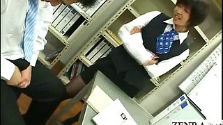 Dominant Japanese office lady in femdom CFNM cock play