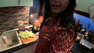Red and Gold Dress Kitchen Play - Spanking, Blowjob, Doggy & Intense Orgasm 298
