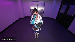 Chubby Brunette Mei Rides A Huge Cock In Overwatch Cosplay Parody With Leana Lovings And August Skye