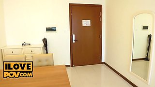 Brunette Maid's Deepthroat and Creampie In Mouth
