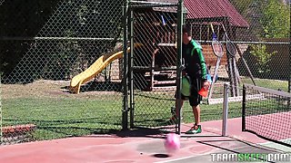 Cute athletic babe lets her coach fuck her tight pussy
