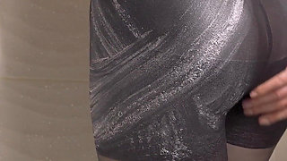 Teen Amateur In Wet T-Shirt And Pantyhose Showering In The Hotel