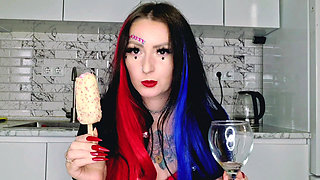 It's hot today, I need to feed you spit with ice cream. Food fetish, spit fetish