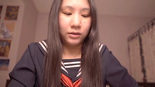 Cute Asian schoolgirl Alize Zaide has a solo adventure with a mature stud