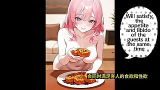 The beautiful chef is pressed on the table by you and makes love