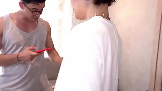 Delivery girl gets her ass covered in cum