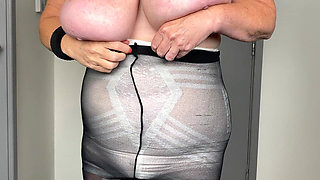 Mrs Mature Feet Trying Some More Layering with Girdle & Pantyhose