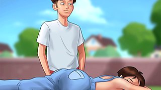 Fun in the sun - rubbing Diane with sunscreen in Summertime Saga