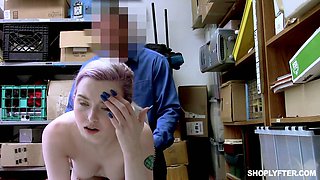 Shoplifting chick Lexi Lore gets her muff and throat punished in the back room