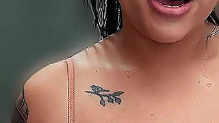 Brunette Big Tits Touches in the Bathroom After Gym